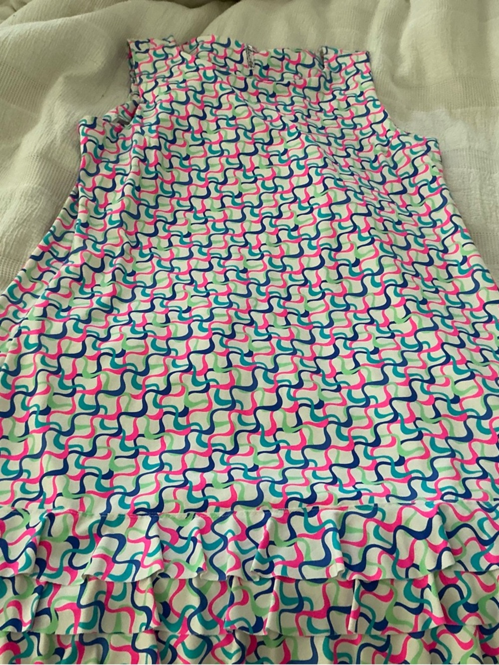 Lulu-B Sleeveless Patterned Shift Dress in White, Pink & Blue